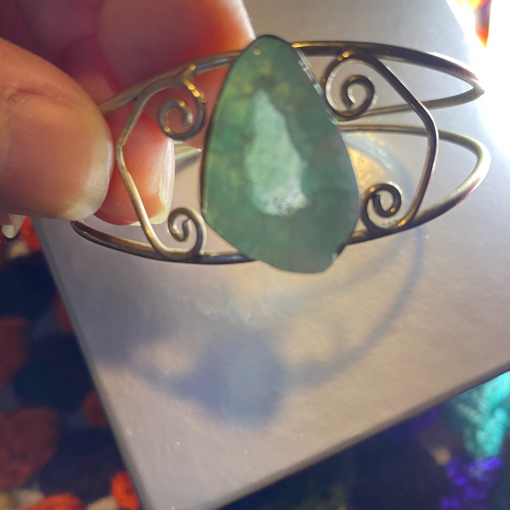 Silver Light Blue Geode Stone Bracelet cuff